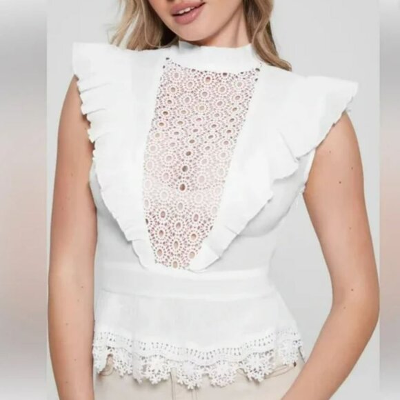 Guess Jamie White Mock Neck Top Size M - Picture 4 of 15